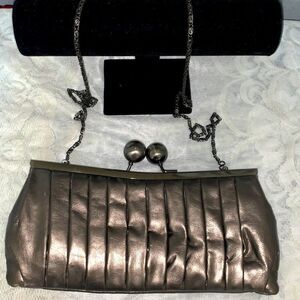 Jessica McClintock faux Leather kiss lock clutch in bronze